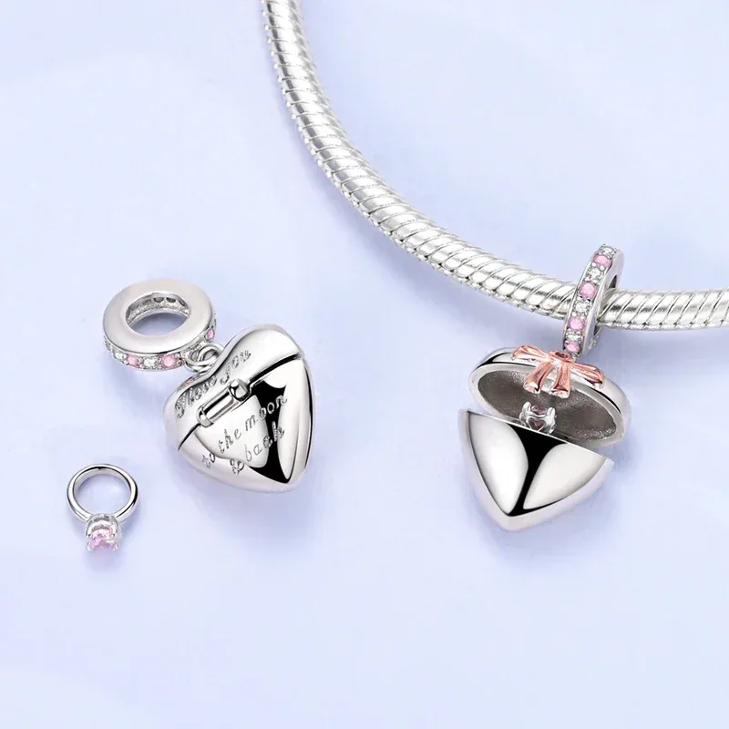 925 Silver Valentine's Day Charms Bead Sparkling Sweet Heart Rose Bear Charm Fit Original Bracelet Bangle Woman DIY Jewelry Gift