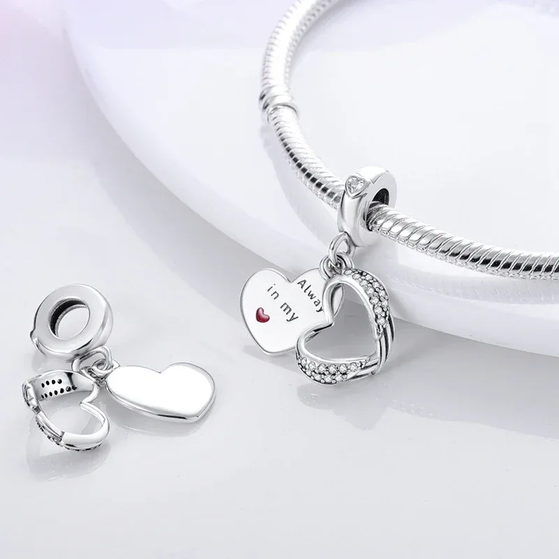 925 Silver Valentine's Day Charms Bead Sparkling Sweet Heart Rose Bear Charm Fit Original Bracelet Bangle Woman DIY Jewelry Gift