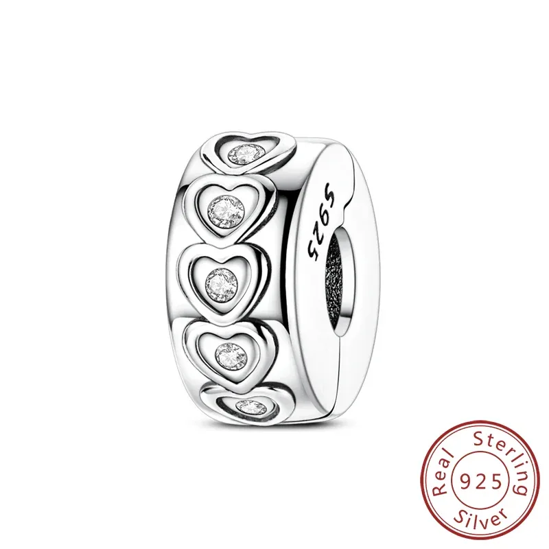 925 Silver Valentine's Day Charms Bead Sparkling Sweet Heart Rose Bear Charm Fit Original Bracelet Bangle Woman DIY Jewelry Gift