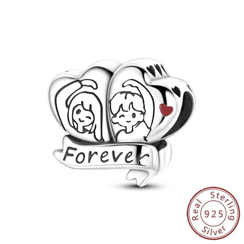 925 Silver Valentine's Day Charms Bead Sparkling Sweet Heart Rose Bear Charm Fit Original Bracelet Bangle Woman DIY Jewelry Gift