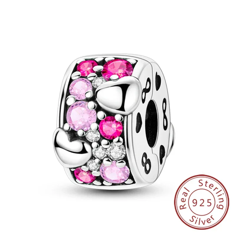 925 Silver Valentine's Day Charms Bead Sparkling Sweet Heart Rose Bear Charm Fit Original Bracelet Bangle Woman DIY Jewelry Gift