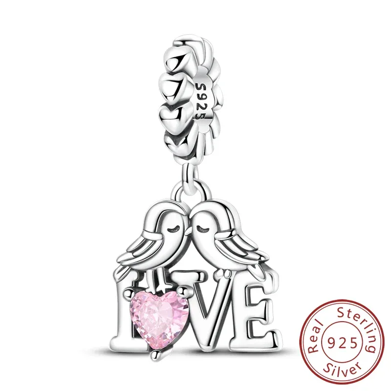 925 Silver Valentine's Day Charms Bead Sparkling Sweet Heart Rose Bear Charm Fit Original Bracelet Bangle Woman DIY Jewelry Gift