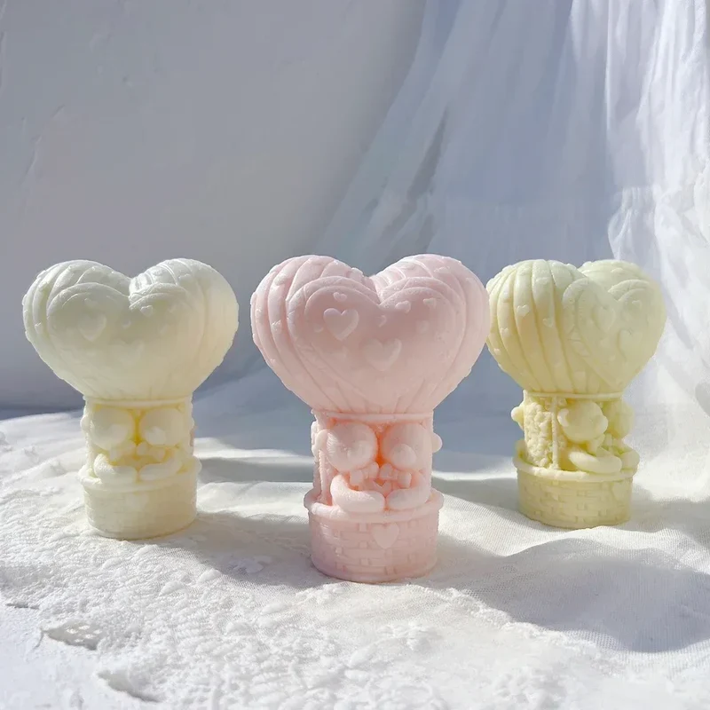 Teddy Bear in A Balloon Candle Mold Valentine's Day Gift idea sitting Bear Hot Air Balloon Silicone Mold Home Decor Wedding Gift