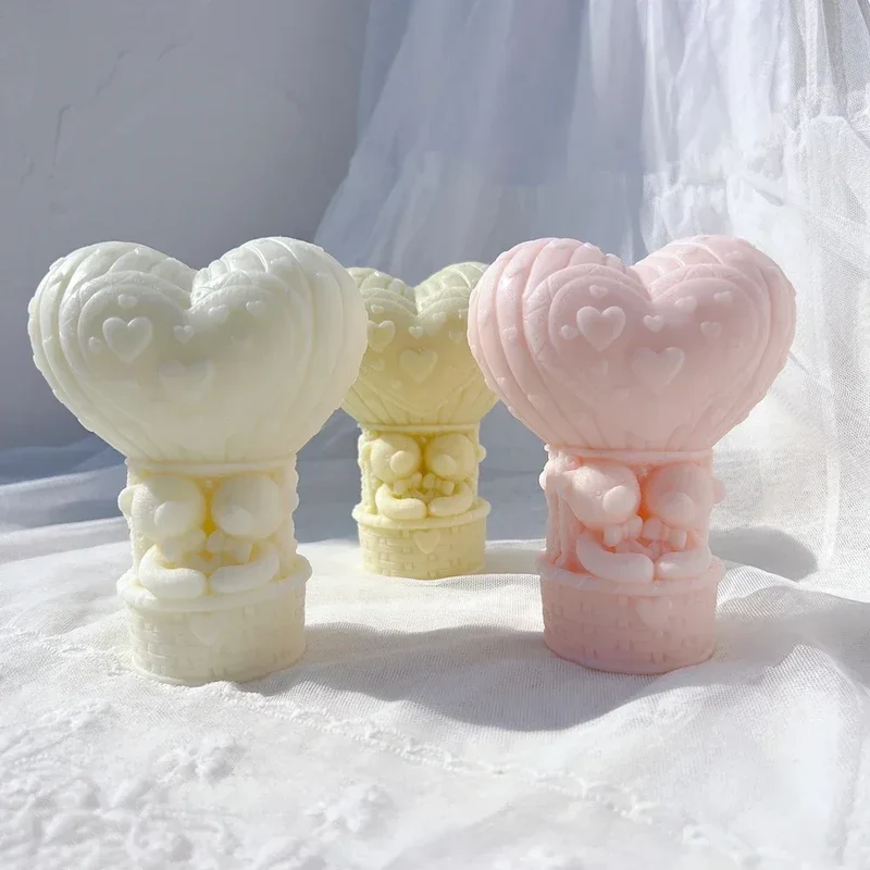 Teddy Bear in A Balloon Candle Mold Valentine's Day Gift idea sitting Bear Hot Air Balloon Silicone Mold Home Decor Wedding Gift
