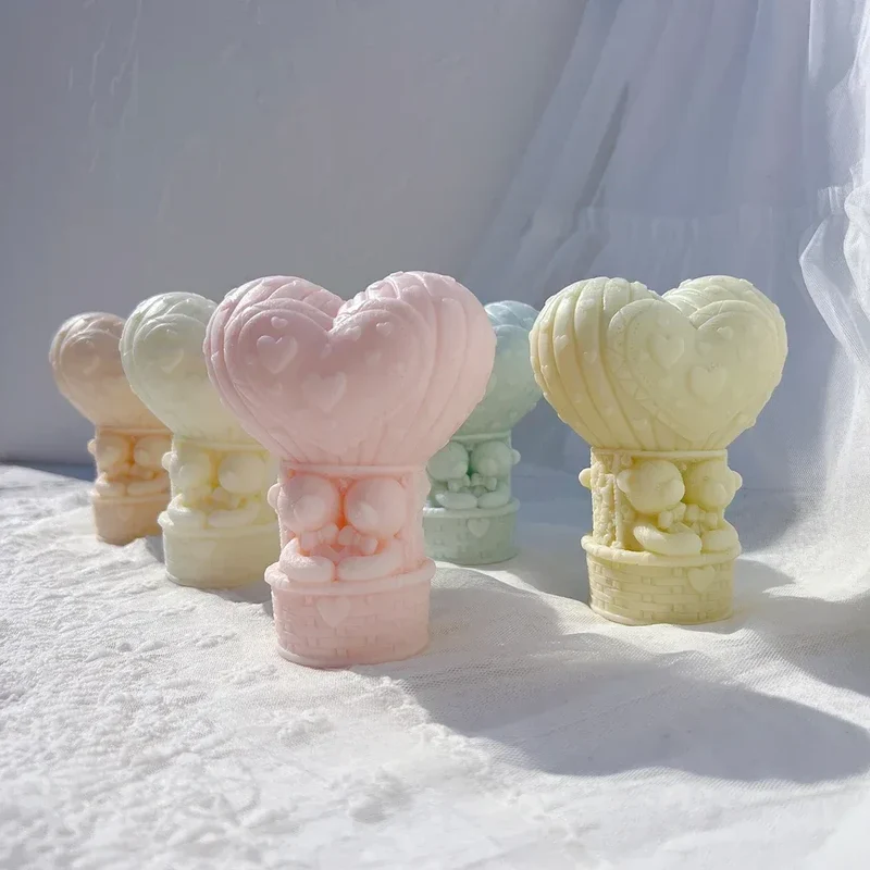 Teddy Bear in A Balloon Candle Mold Valentine's Day Gift idea sitting Bear Hot Air Balloon Silicone Mold Home Decor Wedding Gift