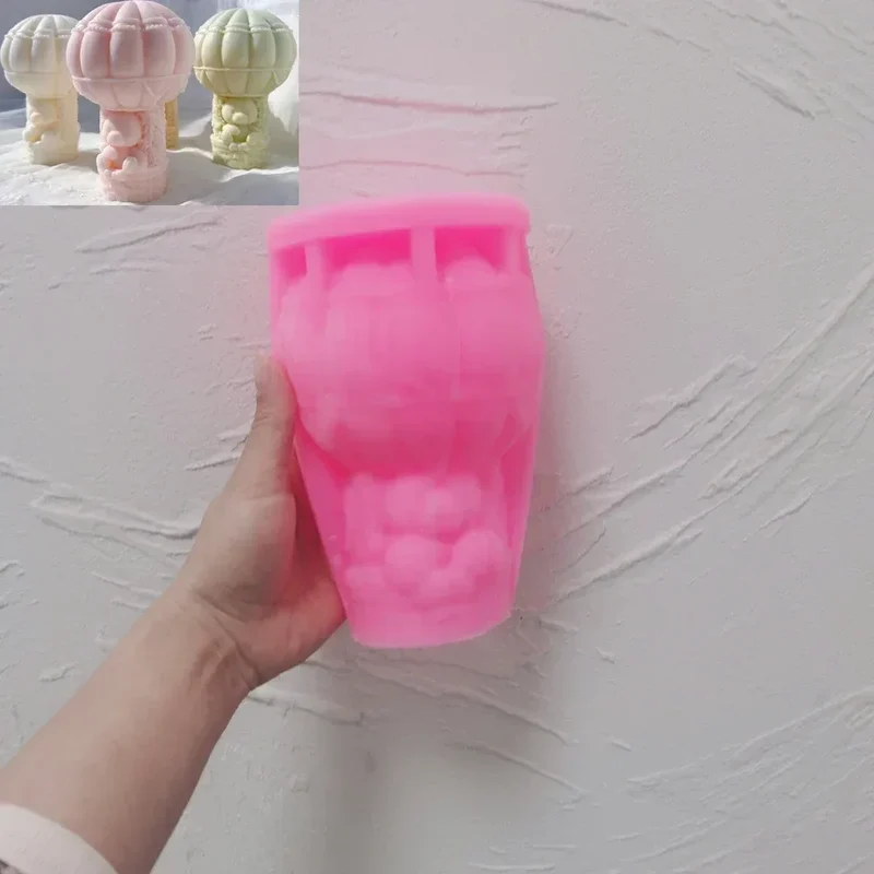Teddy Bear in A Balloon Candle Mold Valentine's Day Gift idea sitting Bear Hot Air Balloon Silicone Mold Home Decor Wedding Gift