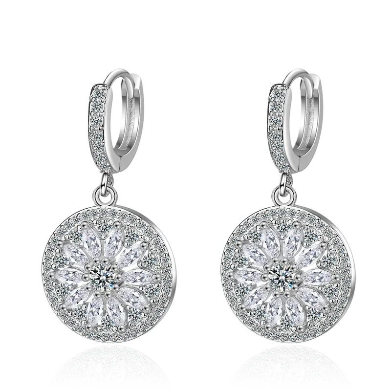 Luxury 925 Sterling SIlver Hollow-out Dream Catcher With Round Cut CZ Zircon Earrings For Women Ear Jewelry Valentine's Day Gift