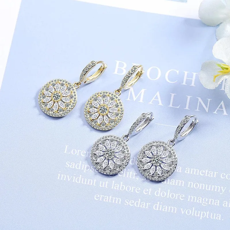 Luxury 925 Sterling SIlver Hollow-out Dream Catcher With Round Cut CZ Zircon Earrings For Women Ear Jewelry Valentine's Day Gift