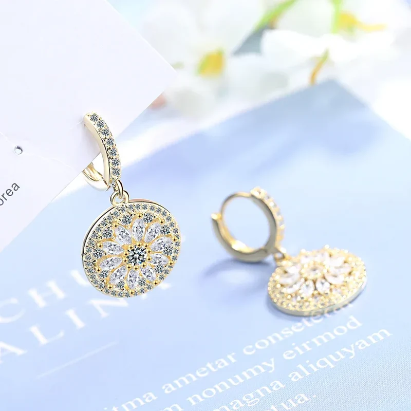 Luxury 925 Sterling SIlver Hollow-out Dream Catcher With Round Cut CZ Zircon Earrings For Women Ear Jewelry Valentine's Day Gift