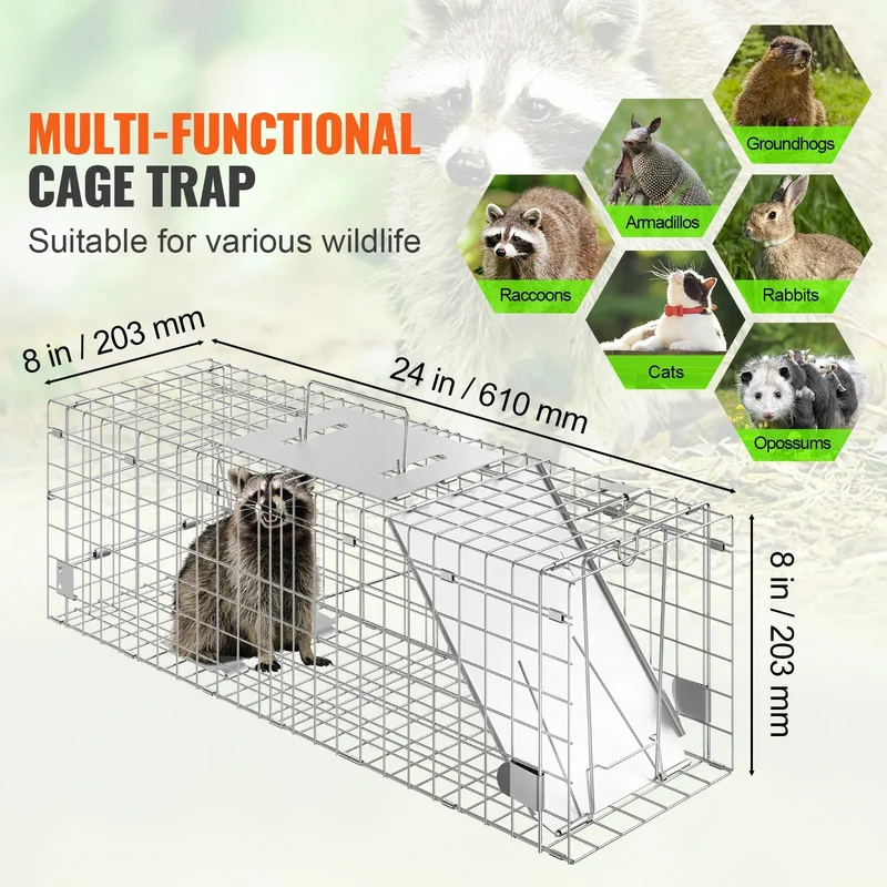SucceBuy Live Animal Cage Trap Humane Cat Rodent Control Folding with Handle for Stray Cat Rabbits Squirrels Raccoons Groundhogs