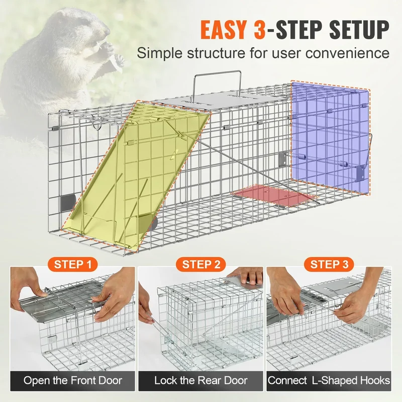 SucceBuy Live Animal Cage Trap Humane Cat Rodent Control Folding with Handle for Stray Cat Rabbits Squirrels Raccoons Groundhogs