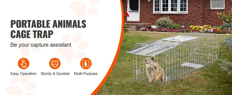 SucceBuy Live Animal Cage Trap Humane Cat Rodent Control Folding with Handle for Stray Cat Rabbits Squirrels Raccoons Groundhogs