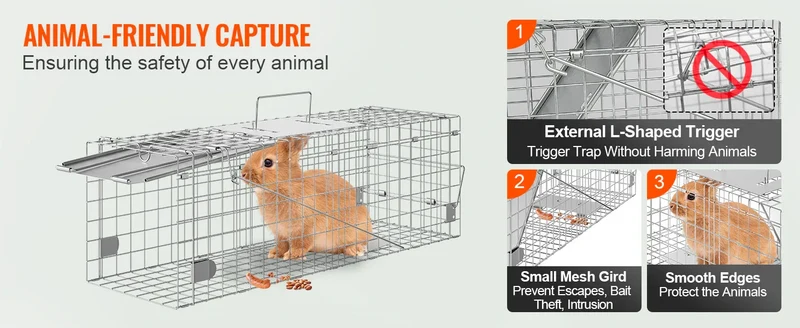 SucceBuy Live Animal Cage Trap Humane Cat Rodent Control Folding with Handle for Stray Cat Rabbits Squirrels Raccoons Groundhogs