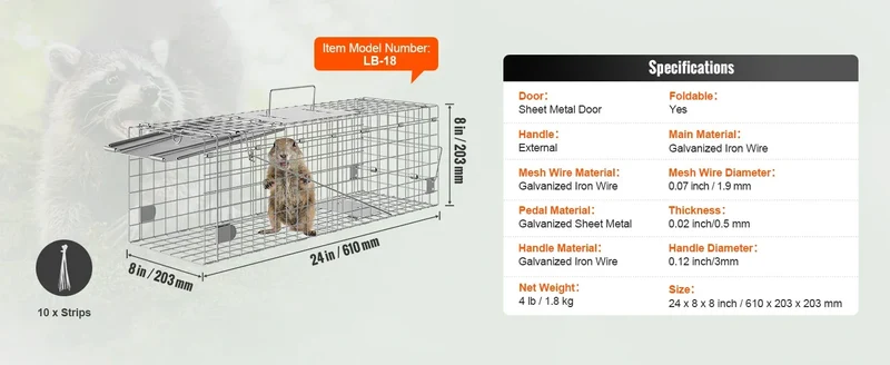 SucceBuy Live Animal Cage Trap Humane Cat Rodent Control Folding with Handle for Stray Cat Rabbits Squirrels Raccoons Groundhogs