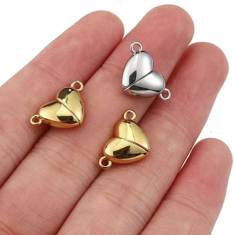 6sets Magnet Couple Heart Charm For Jewelry Making Bulk Silver/Gold Color Love Pendant Diy Women/Men Accessories Valentine's Day
