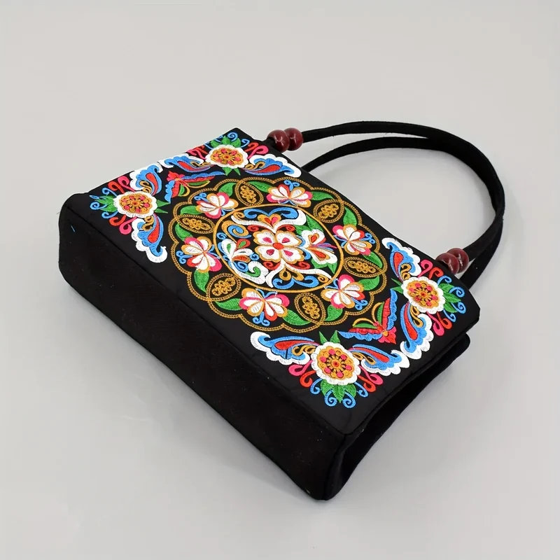 Women's Embroidered Handbag - Double Zipper, Printed Design, Stylish and Spacious