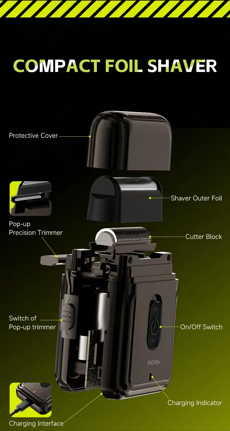 ENCHEN MS003 Compact Foil Shaver With POP-UP Precision Trimmer Type-C Charging With Indicator 7000RPM Strong Motor