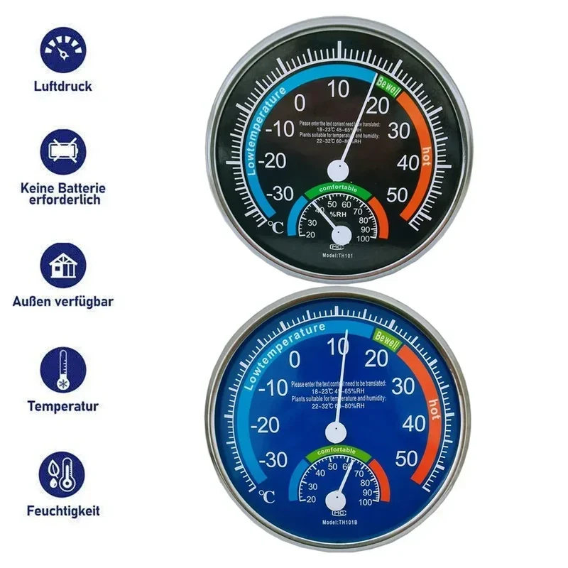 Thermo-hygrometer ABS Black/blue Room Climate Control Inside Thermometer Hygrometer Thermo Analogue Humidity