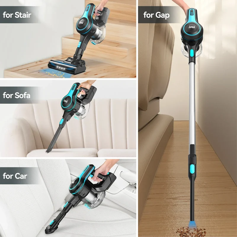 INSE N520 Cordless Vacuum Cleaner, 28Kpa 6-in-1 Rechargeable Stick Vacuum Lightweight for Carpet Hardfloor Pet Hair Home