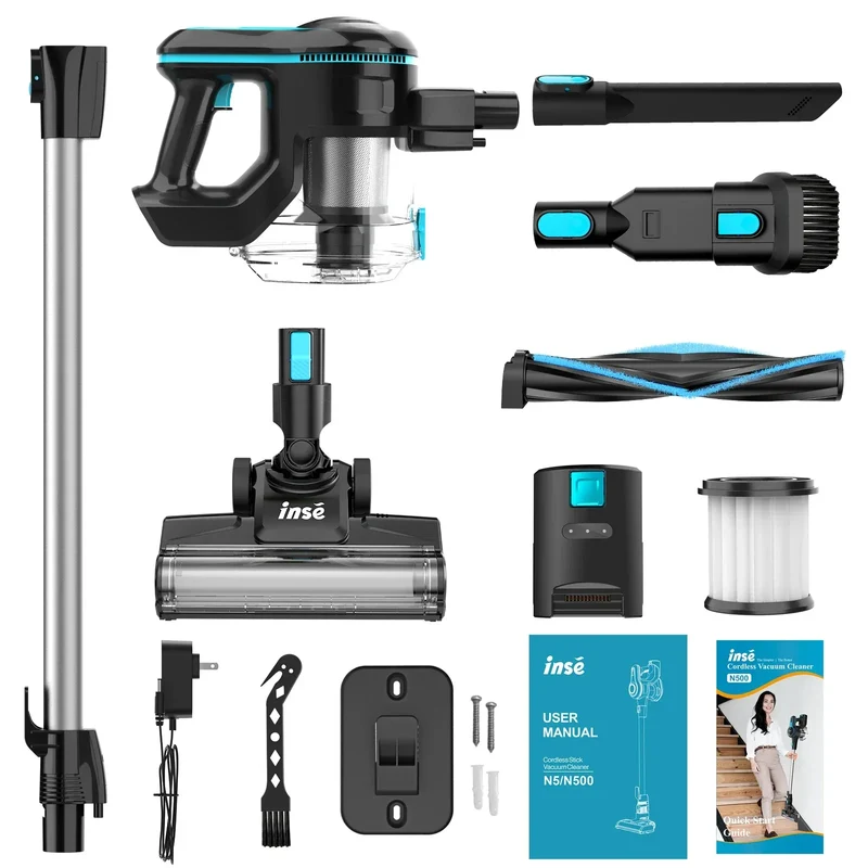 INSE N520 Cordless Vacuum Cleaner, 28Kpa 6-in-1 Rechargeable Stick Vacuum Lightweight for Carpet Hardfloor Pet Hair Home