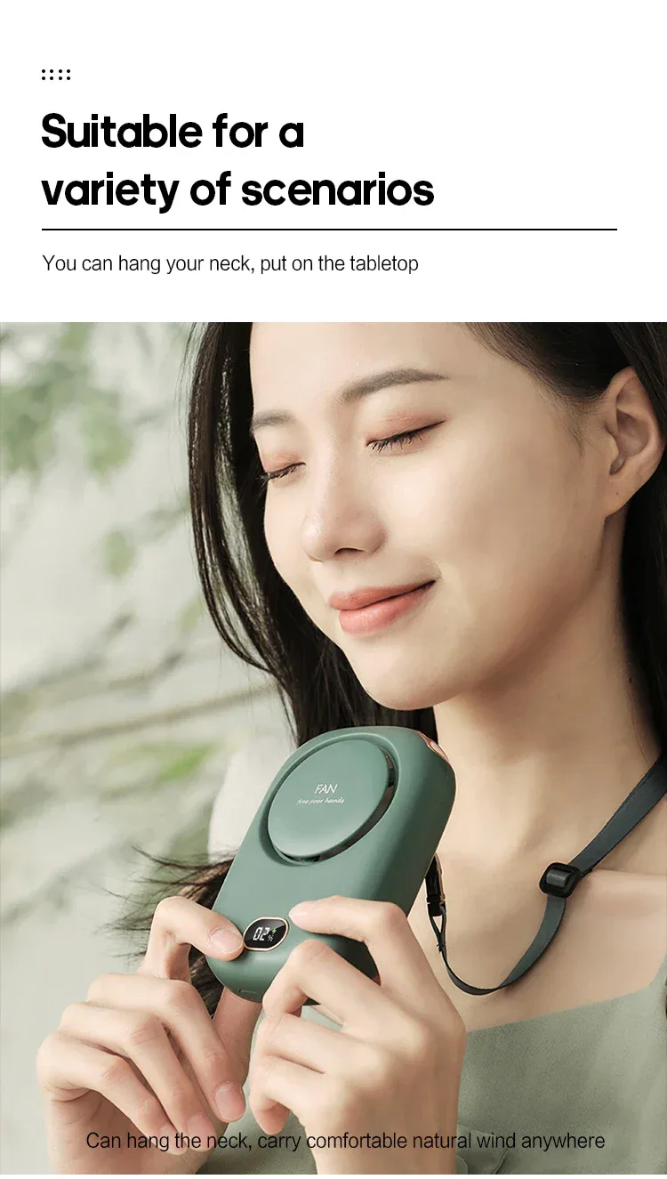 New Portable Hanging Neck Fan, Mini Cooling Waist Fans, Rechargeable Bladeless Fans 2000mAh Outdoor Personal Ventilador