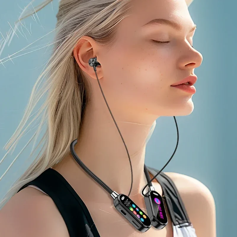 Color Screen Bluetooth 5.4 Earphones Neckband Headphones Wireless Headsets Noise Reduction Earbuds for Live Earphone Monitor