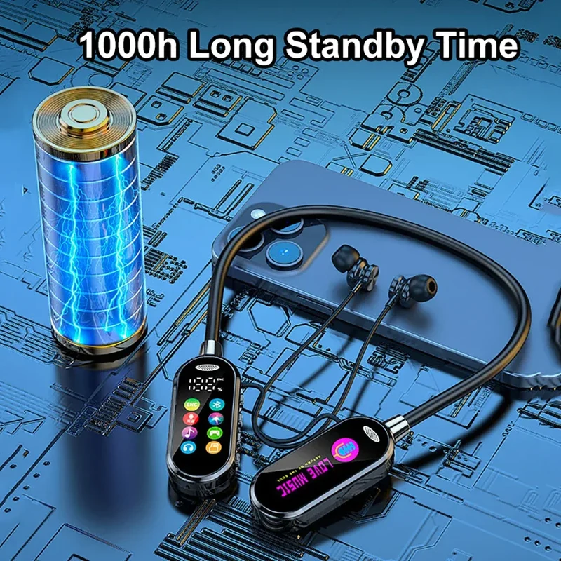 Color Screen Bluetooth 5.4 Earphones Neckband Headphones Wireless Headsets Noise Reduction Earbuds for Live Earphone Monitor
