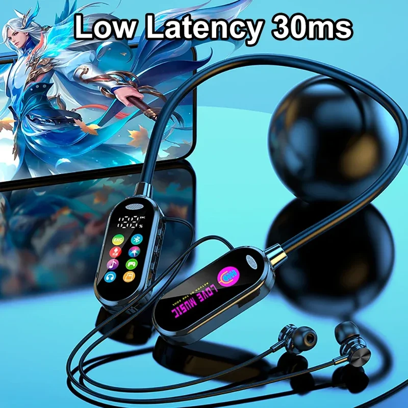 Color Screen Bluetooth 5.4 Earphones Neckband Headphones Wireless Headsets Noise Reduction Earbuds for Live Earphone Monitor