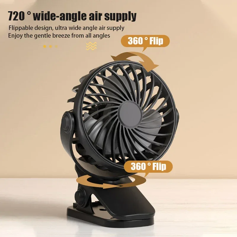 Rechargeable Portable Electric Fan 720° Rotating Hanging Clip Fan Night Light Air Cooler Outdoor Camping Small fans ventilador