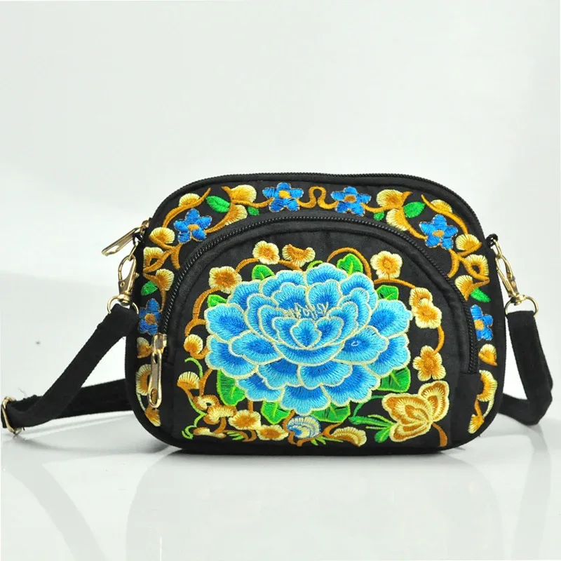 Vibrant Floral Embroidered Crossbody Bag for Women - Lightweight, Double-Sided Design with Detachable Strap, Zipper Closure, and Phone Pocket - Perfect for Casual Outings, Travel Accessory | Vibrant Pattern Bag | Coin Purse