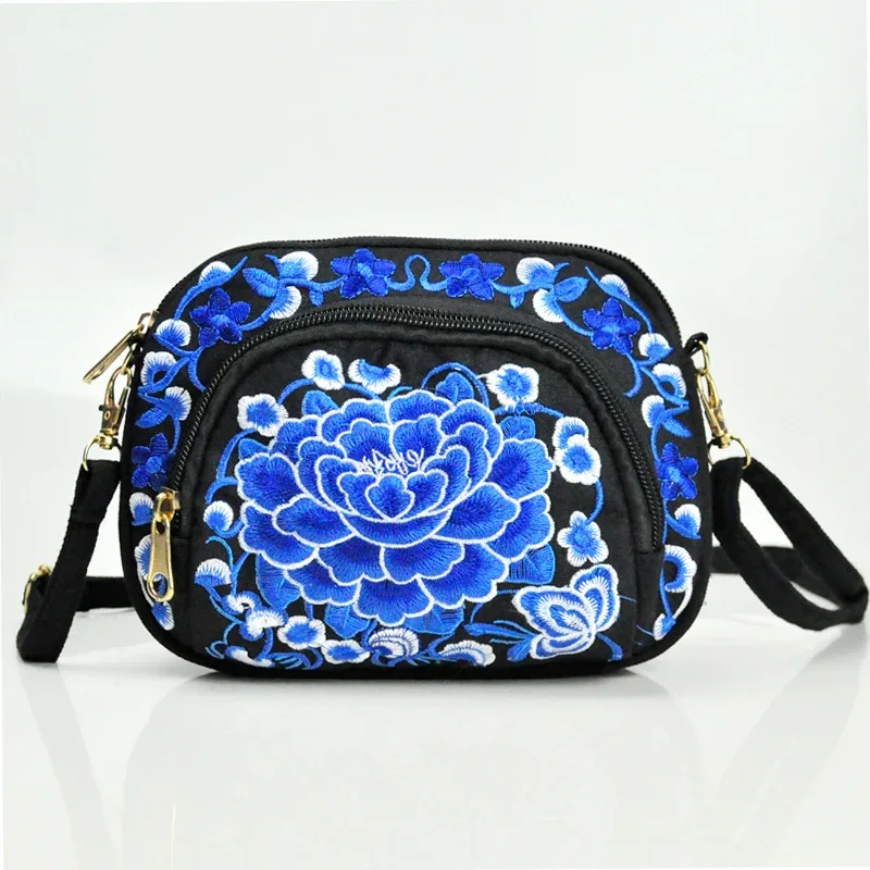 Vibrant Floral Embroidered Crossbody Bag for Women - Lightweight, Double-Sided Design with Detachable Strap, Zipper Closure, and Phone Pocket - Perfect for Casual Outings, Travel Accessory | Vibrant Pattern Bag | Coin Purse