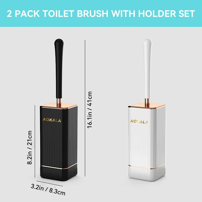 Aokala Toilet Brush And Holder, Elegant Toilet Bowl Brush Set with Ergonomic Long Handle, Modern Bathroom Decor Cleaning Accessories, Durable, Deep Cleaning Christmas Gifts/Halloween Gifts! - Black & White