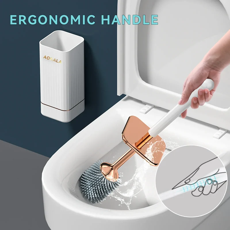 Aokala Toilet Brush And Holder, Elegant Toilet Bowl Brush Set with Ergonomic Long Handle, Modern Bathroom Decor Cleaning Accessories, Durable, Deep Cleaning Christmas Gifts/Halloween Gifts! - Black & White