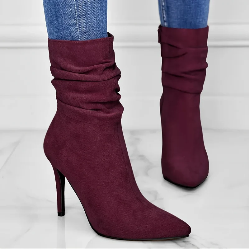 Women's Long Leg Knee High Boots for Autumn and Winter 2025, New Style for Women with Pointed Toes, Fine Heels, and Wrinkled Middle Heels, Women Shoes