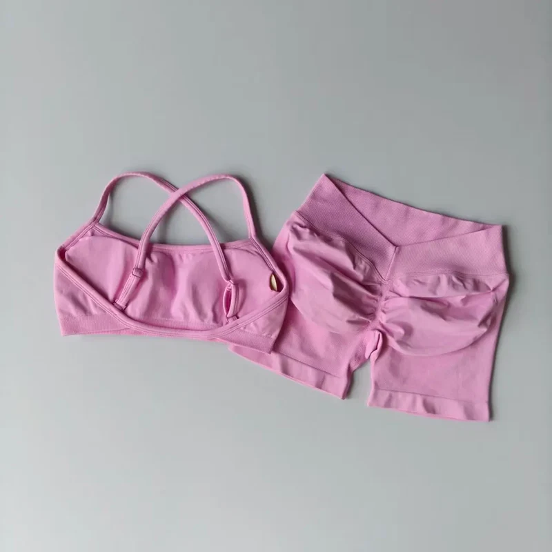Seamless Yoga Shorts Set Yoga Women's Fitness Tight Bra Top Vest Gym Set Elastic Hip Lifting Gym Shorts Sports 2pcs Workout Suit