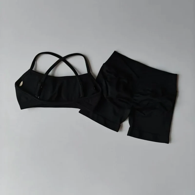 Seamless Yoga Shorts Set Yoga Women's Fitness Tight Bra Top Vest Gym Set Elastic Hip Lifting Gym Shorts Sports 2pcs Workout Suit