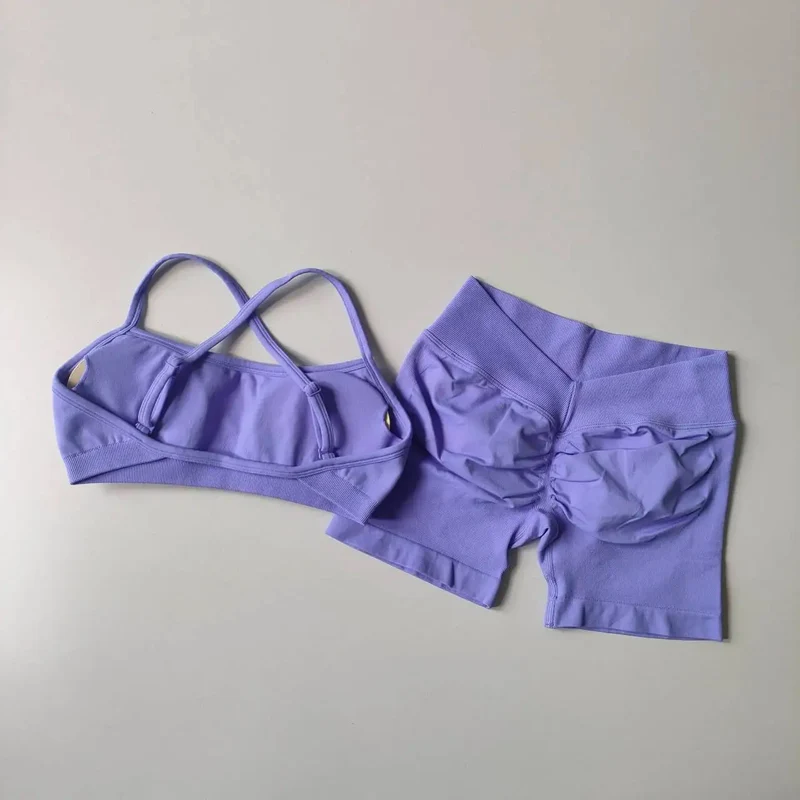 Seamless Yoga Shorts Set Yoga Women's Fitness Tight Bra Top Vest Gym Set Elastic Hip Lifting Gym Shorts Sports 2pcs Workout Suit