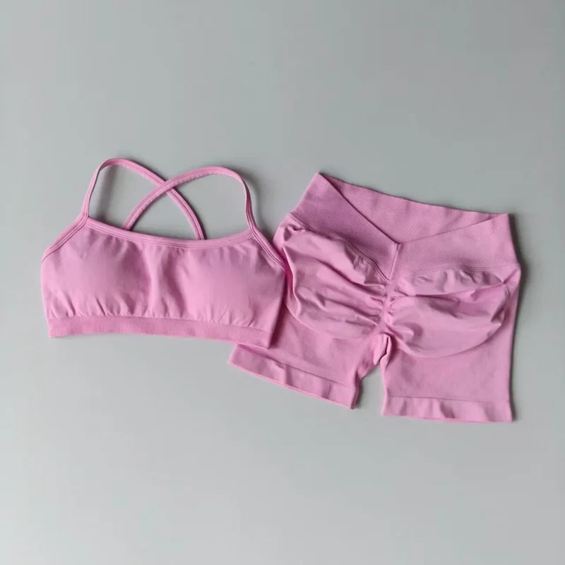 Seamless Yoga Shorts Set Yoga Women's Fitness Tight Bra Top Vest Gym Set Elastic Hip Lifting Gym Shorts Sports 2pcs Workout Suit