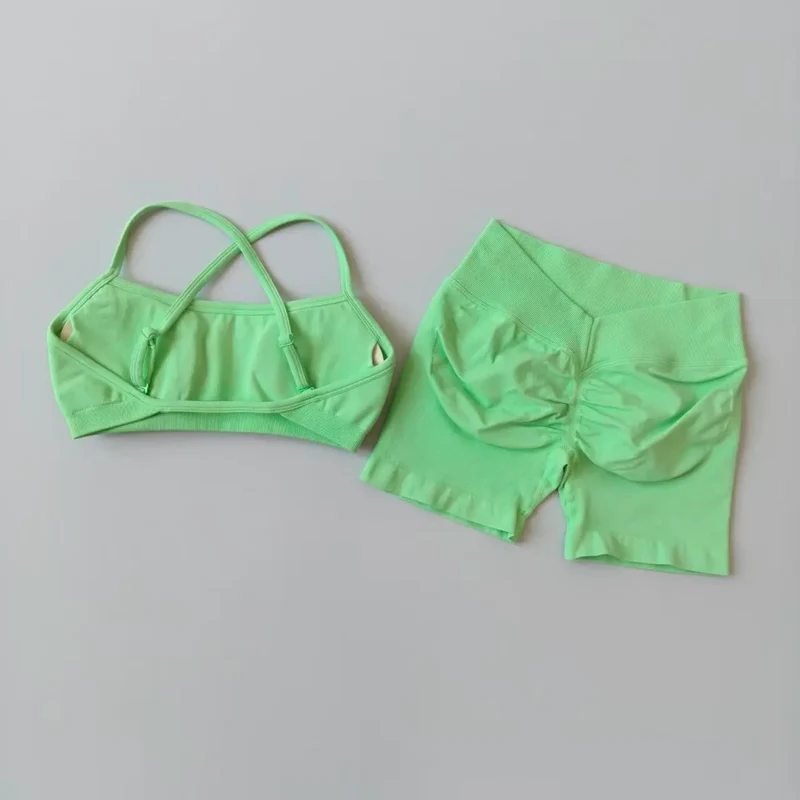 Seamless Yoga Shorts Set Yoga Women's Fitness Tight Bra Top Vest Gym Set Elastic Hip Lifting Gym Shorts Sports 2pcs Workout Suit