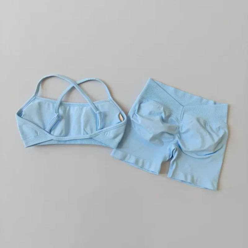 Seamless Yoga Shorts Set Yoga Women's Fitness Tight Bra Top Vest Gym Set Elastic Hip Lifting Gym Shorts Sports 2pcs Workout Suit