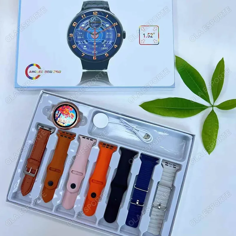 7 in 1 Strap Smart Watch Sports Watch Men Women AMOLED Screen GPS Bluetooth Calls Waterproof SmartWatch for Android IOS 2025 New