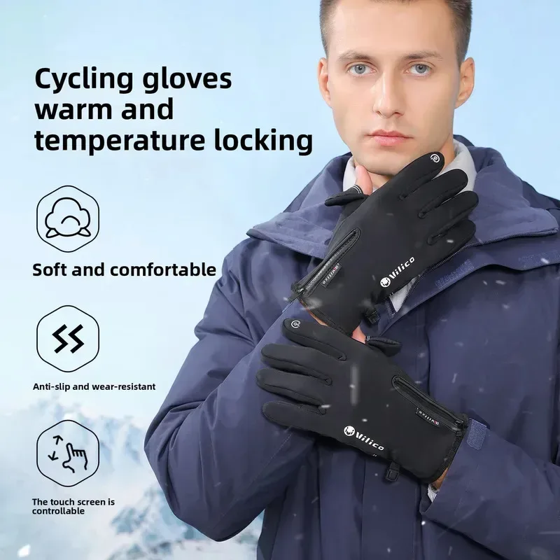 Vilico Warm Touchscreen Motorcycle Fishing Gloves Windproof Durable Anti‑Slip Waterproof Breathable for Autumn & Winter Cycling