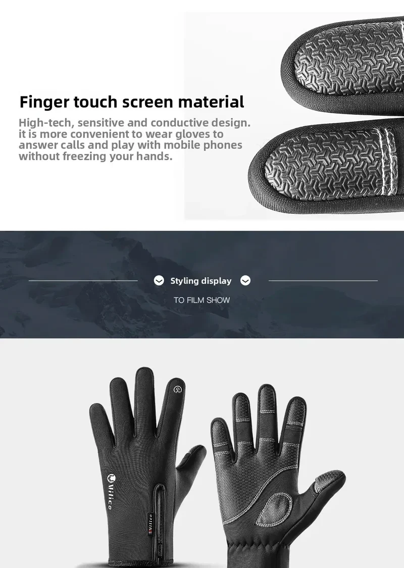 Vilico Warm Touchscreen Motorcycle Fishing Gloves Windproof Durable Anti‑Slip Waterproof Breathable for Autumn & Winter Cycling