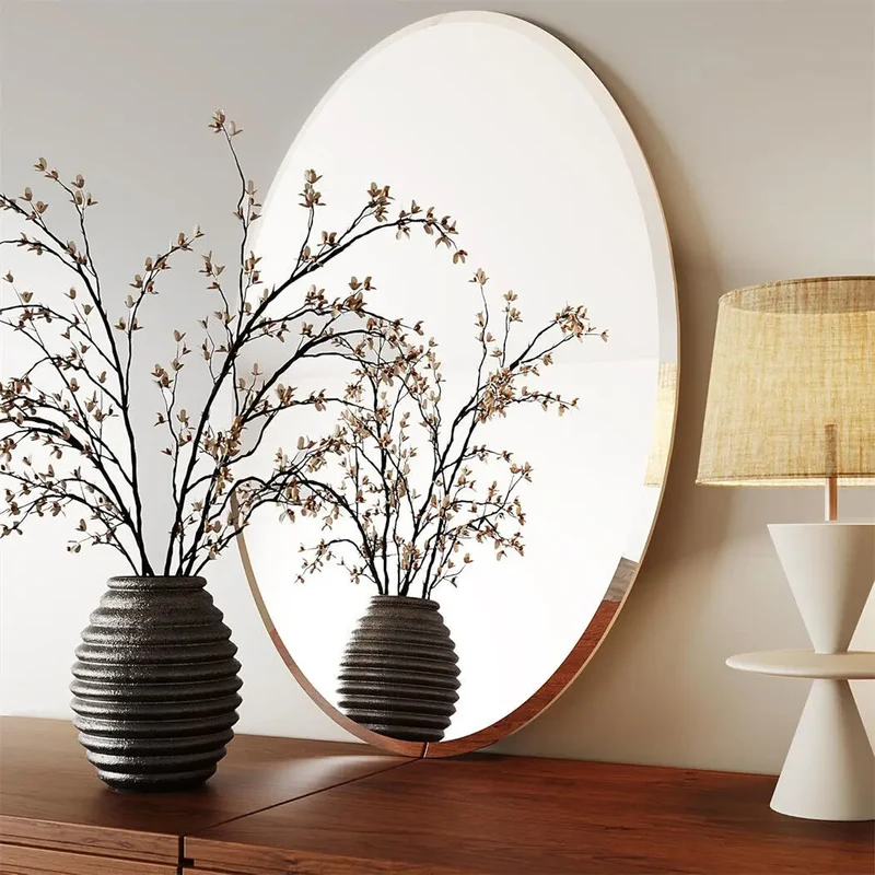 Frameless Oval Wall Mirror High Definition Elliptical Vanity Mirror with Beveled Silver Edge for Bathroom Bedroom Livingroom