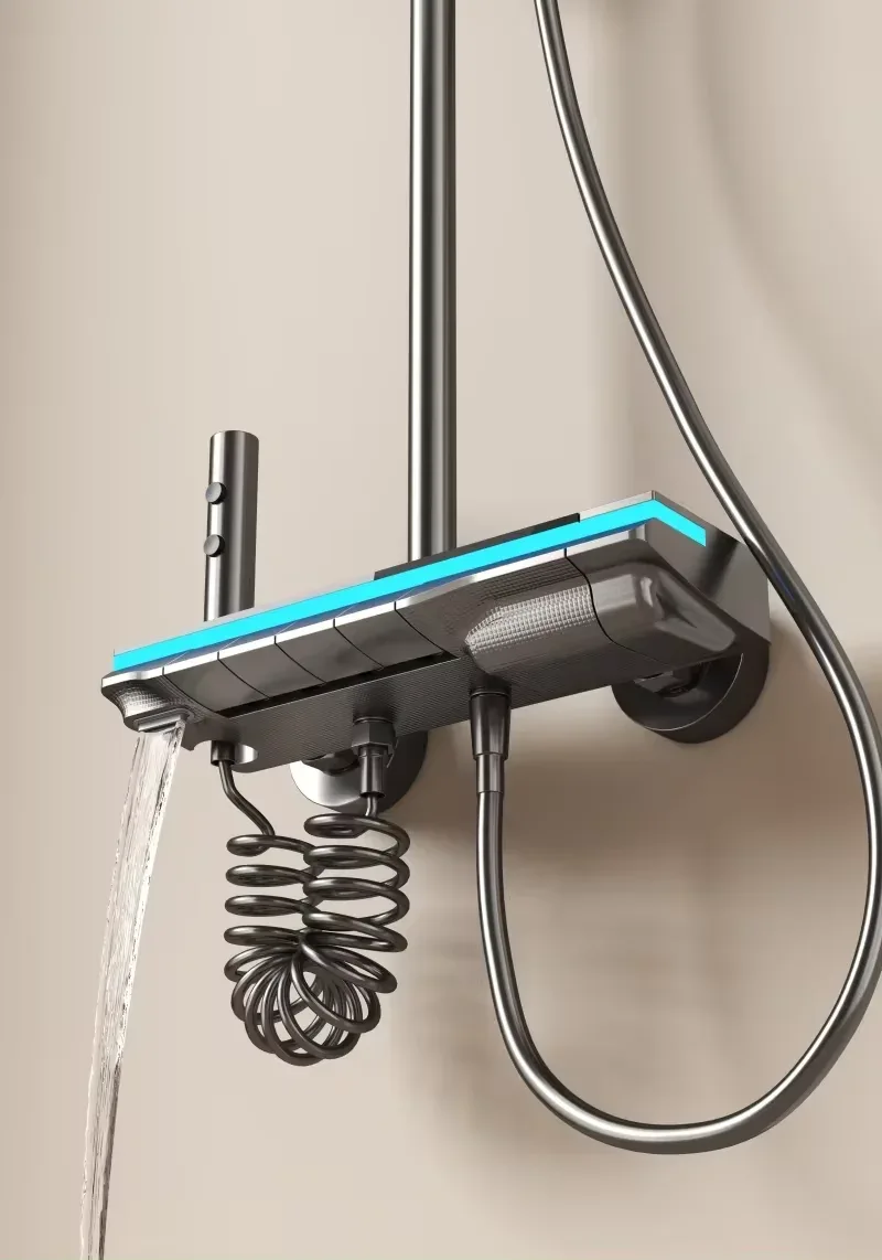 Bathroom Shower System High Quality Fourth Gear Bathroom Key Digital Display Rain Bathtub Copper Faucet Shower Set Bathrooms
