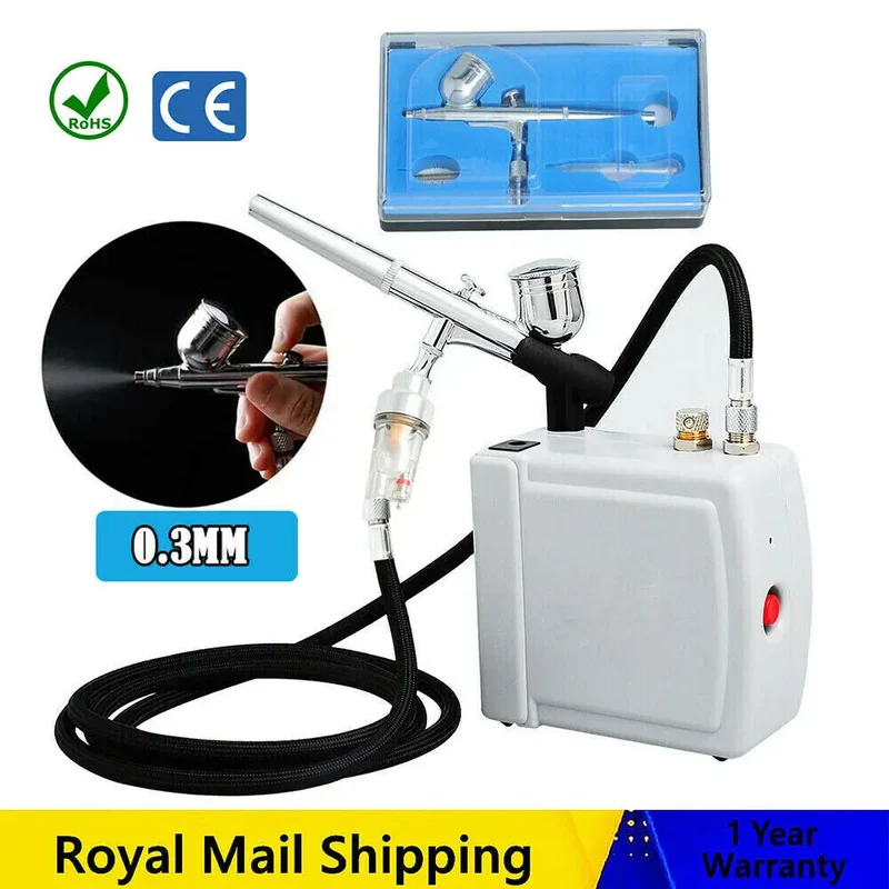 Mini Airbrush Compressor Kit Spray Gun Dual Action Air Brush Paint Model 0.3MM