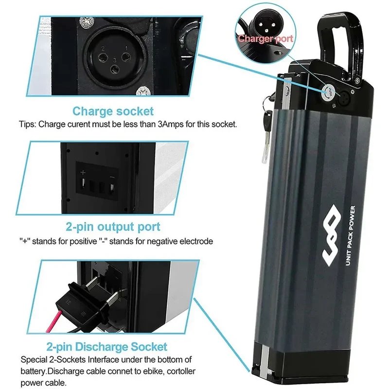 Silver Fish Ebike battery 36V 13Ah 17.5AH Electric Bicycle Battery 18650 Pack for 250W 350W 500W 750W Motor Kit