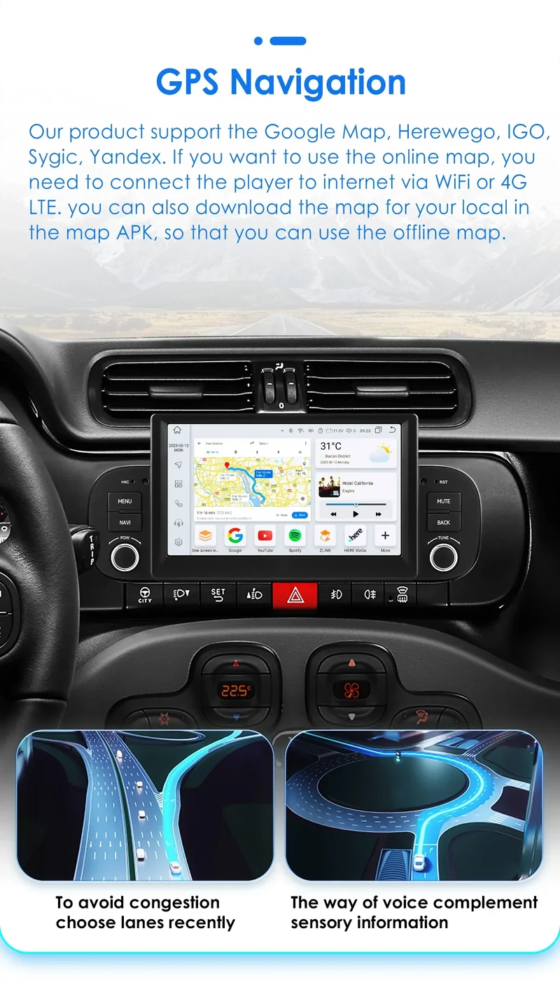 Hizpo 2Din 7inch Android14 Car Radio for Fiat Panda 2013 - 2020 GPS Navigation 4G BT Carplay RDS DSP SWC UI7862 Multimedia