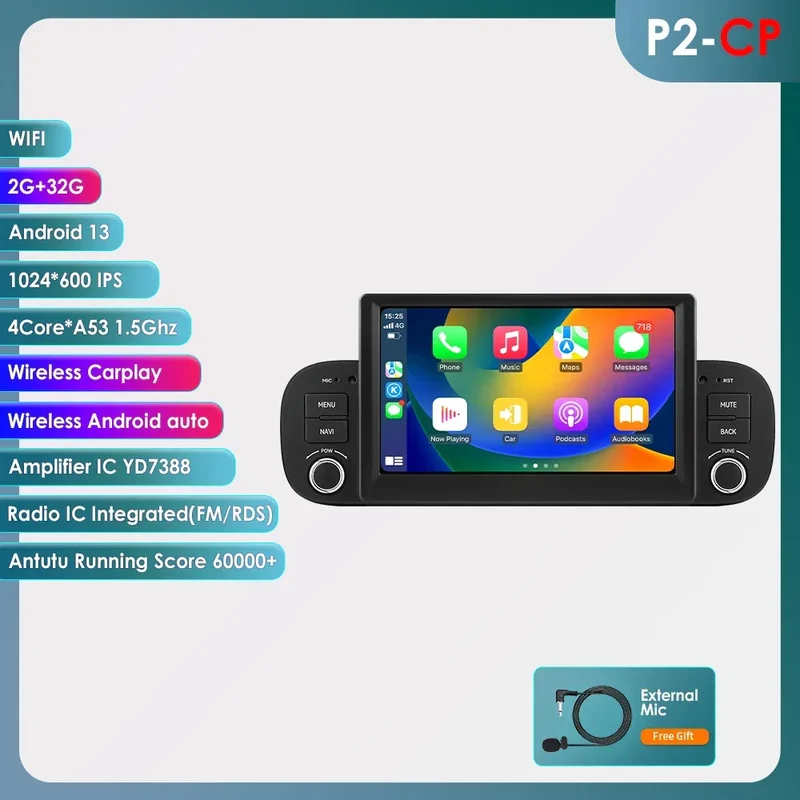 Hizpo 2Din 7inch Android14 Car Radio for Fiat Panda 2013 - 2020 GPS Navigation 4G BT Carplay RDS DSP SWC UI7862 Multimedia