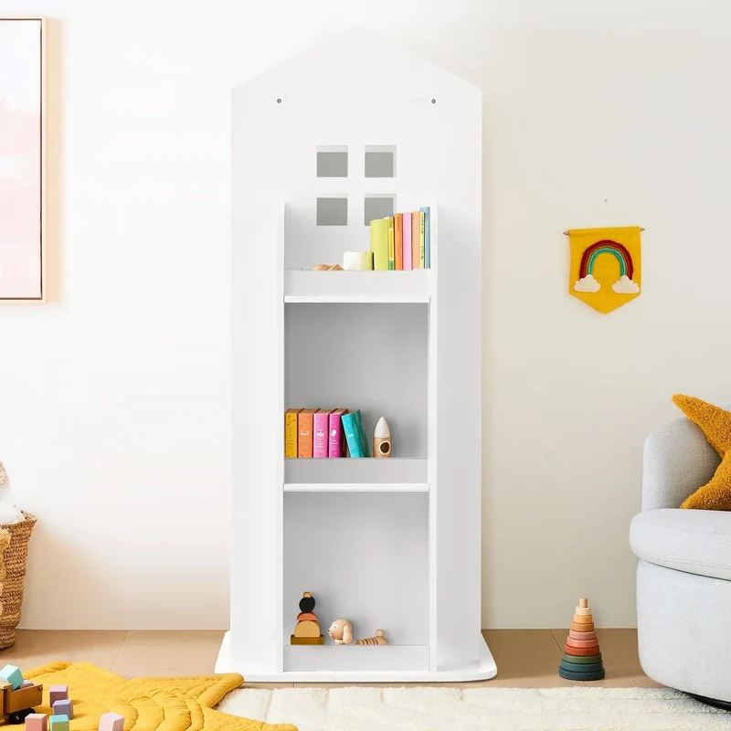 360° rotating bookshelf for children's room 3-layer house-shaped children's bookshelf floor-standing